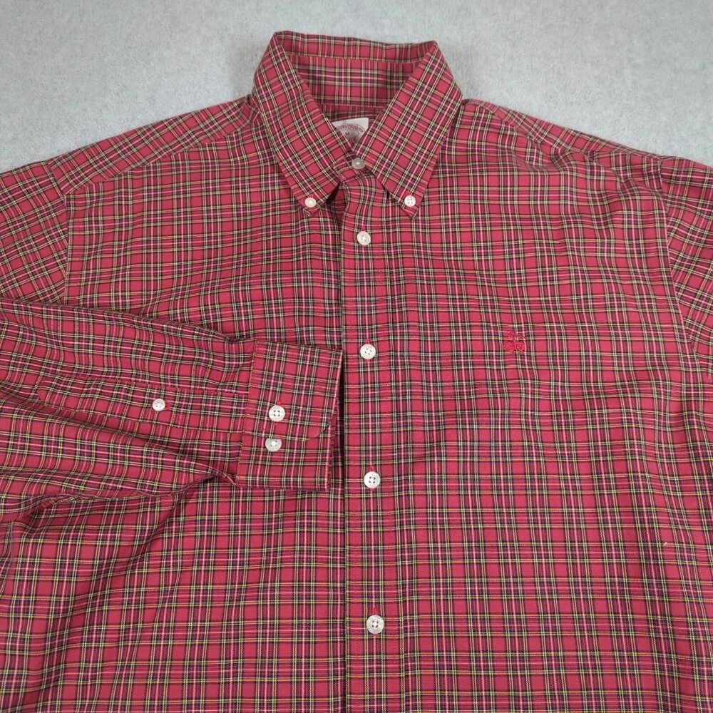 Brooks Brothers Madison Shirt Mens Medium Red Plaid Long Sleeve Button Down